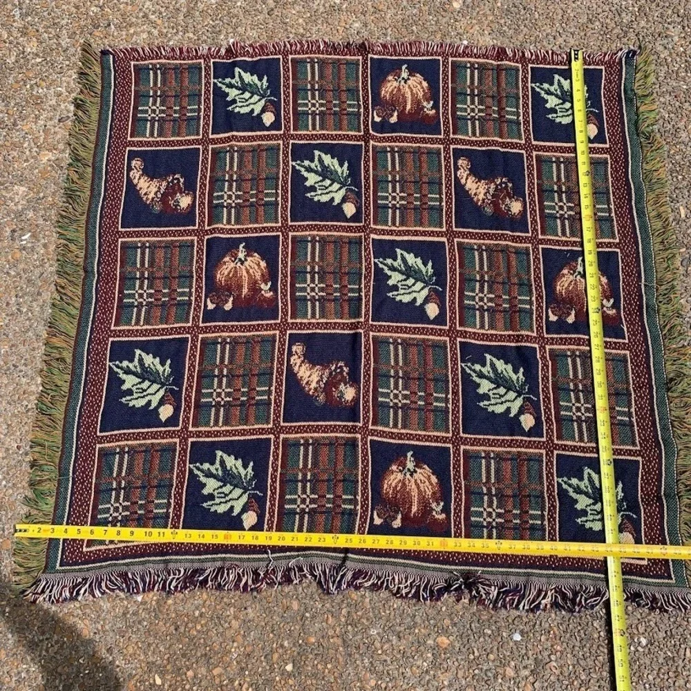 Vintage Fall Theme Woven Throw Blanket Tapestry Autumn Thanksgiving